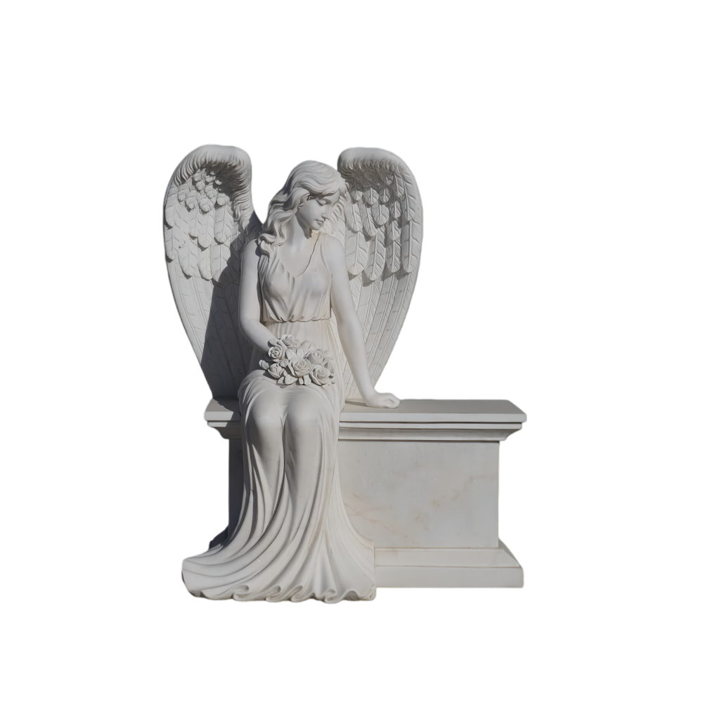 PREMIUM Headstone Marble Angel Tombstone Statue for Cemetery