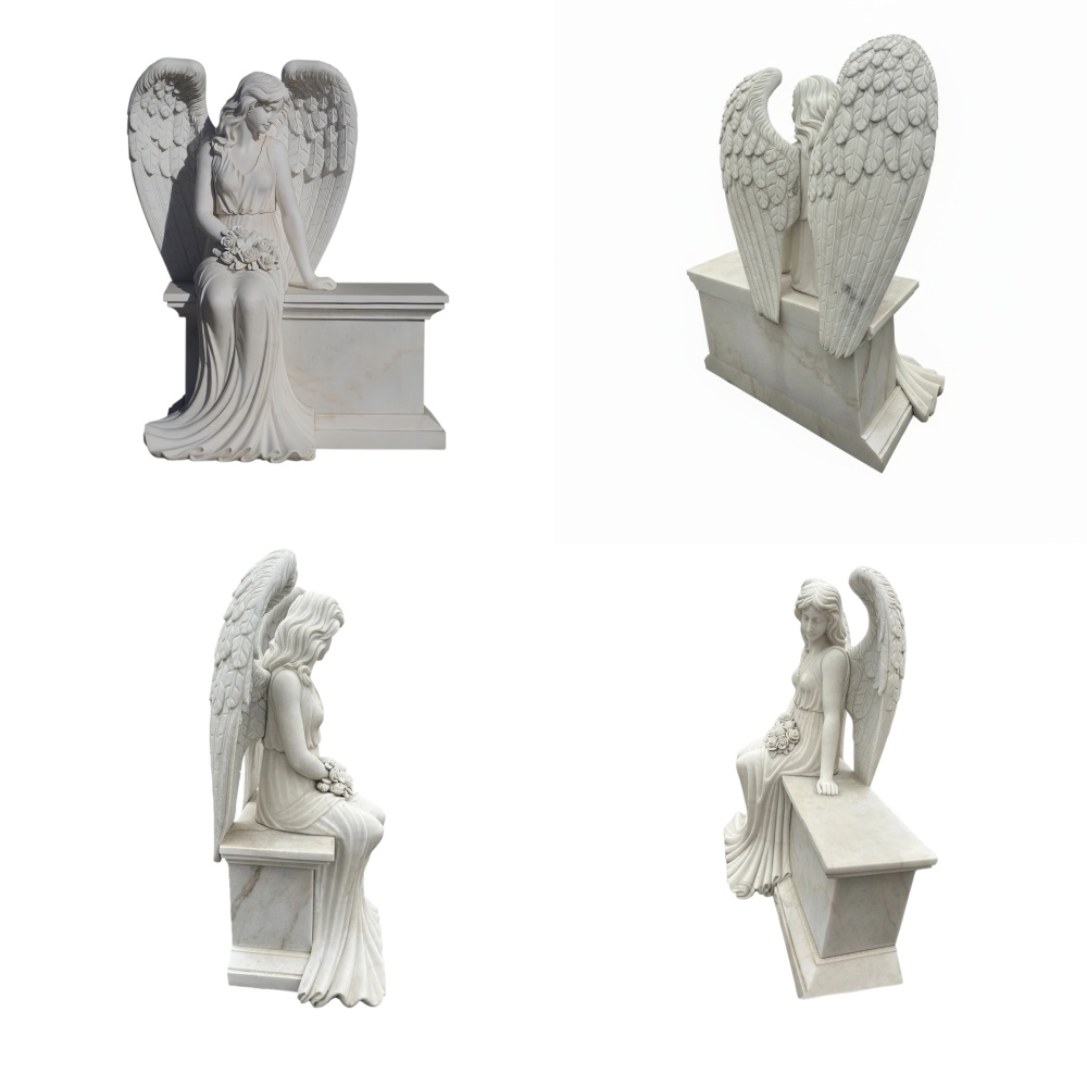 PREMIUM Headstone Marble Angel Tombstone Statue for Cemetery