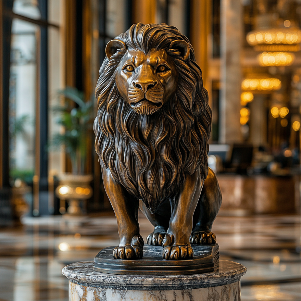PREMIUM Bronze lion sculpture in the hotel lobby