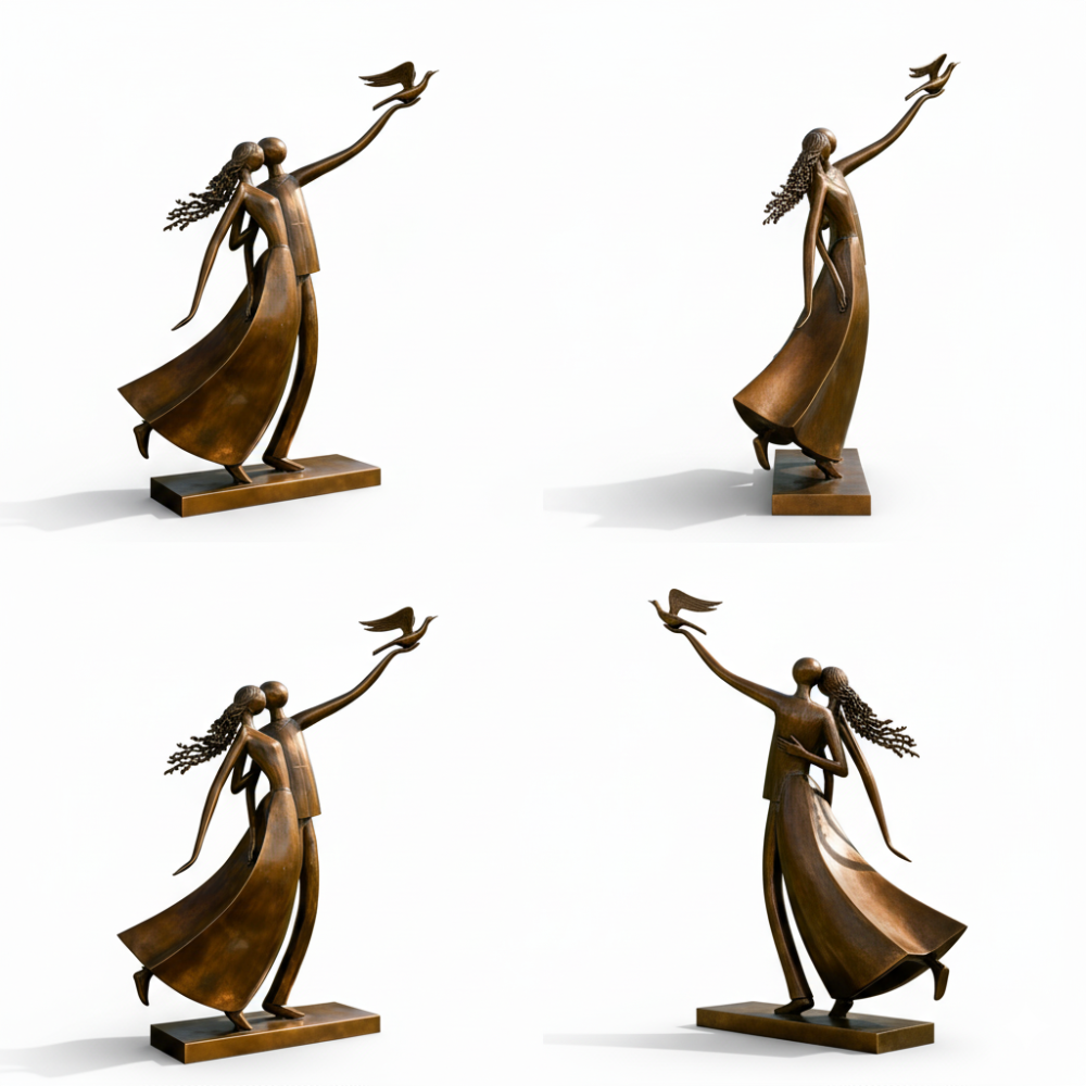 PREMIUM Romantic Bronze Sculpture Love & Freedom Theme Statue