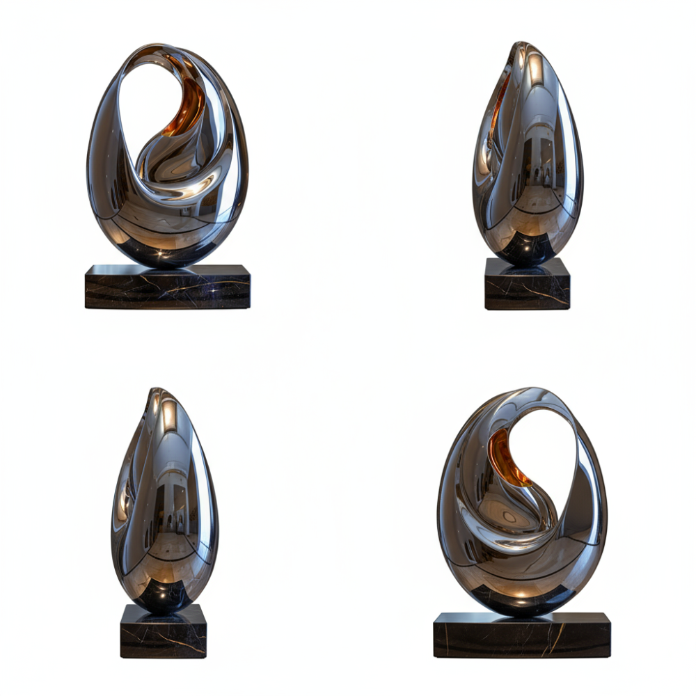 PREMIUM Abstract Egg-Shaped Hollow Stainless Steel Sculpture for Hotel or Poolside Art Display
