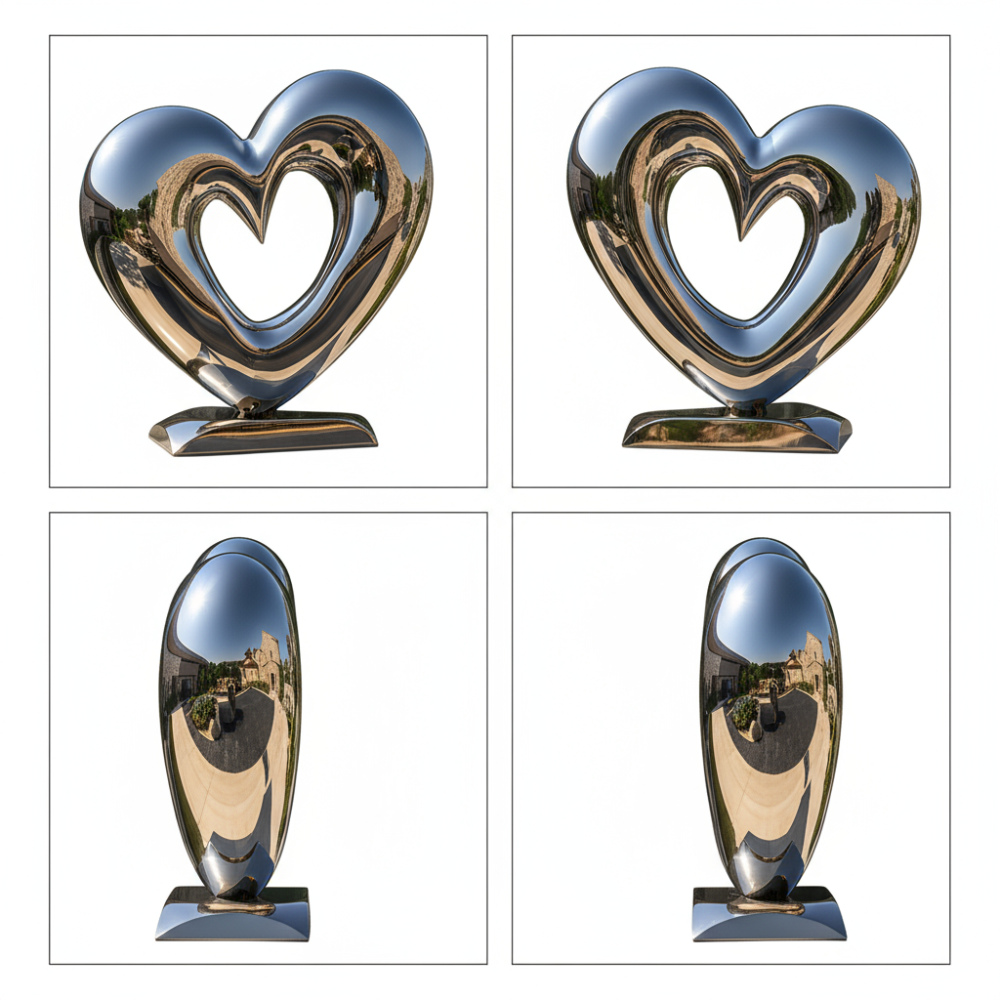 Modern Mirror Polished Stainless Steel Heart Sculpture for Indoor & Outdoor