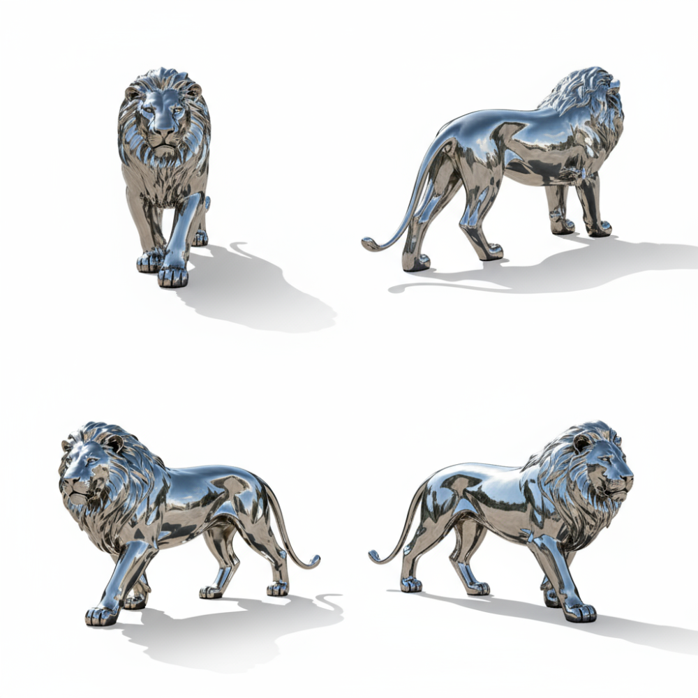 PREMIUM stainless steel indoor mirror lion sculpture