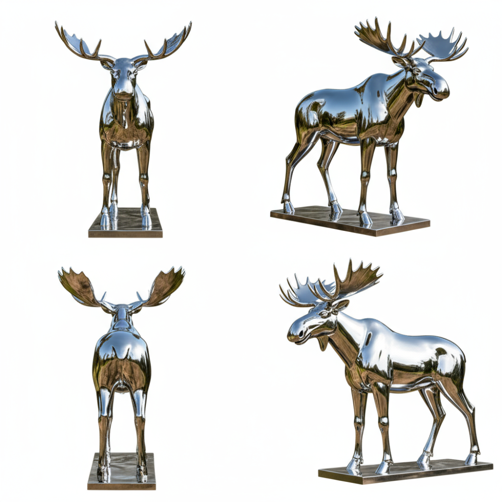 PREMIUM Large Moose Elk Metal Stainless Steel Sculpture