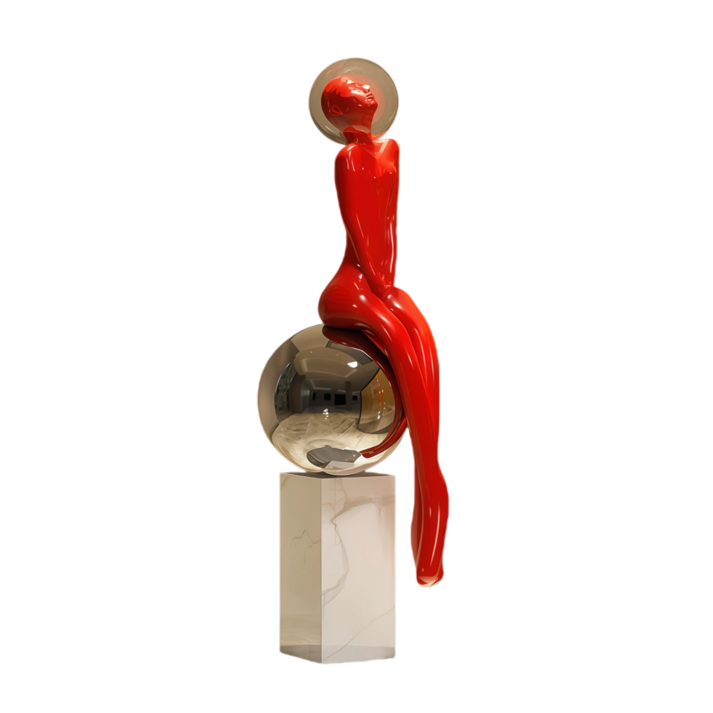 PREMIUM Red Fiberglass Maiden Art Sculpture for House & Hotel Decor