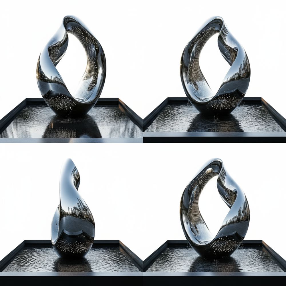 PREMIUM Stainless steel abstract twisted sculpture with lights