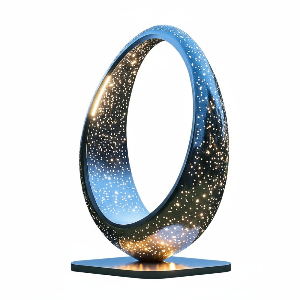 Modern Illuminated Mirror Polished Stainless Steel Oval Sculpture for Landscape & Lobby