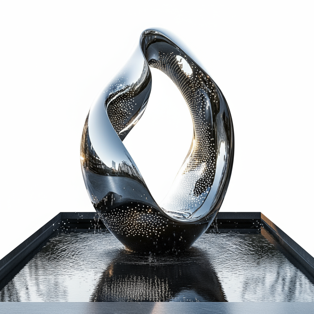 PREMIUM Stainless steel abstract twisted sculpture with lights