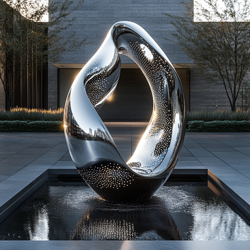 PREMIUM Stainless steel abstract twisted sculpture with lights