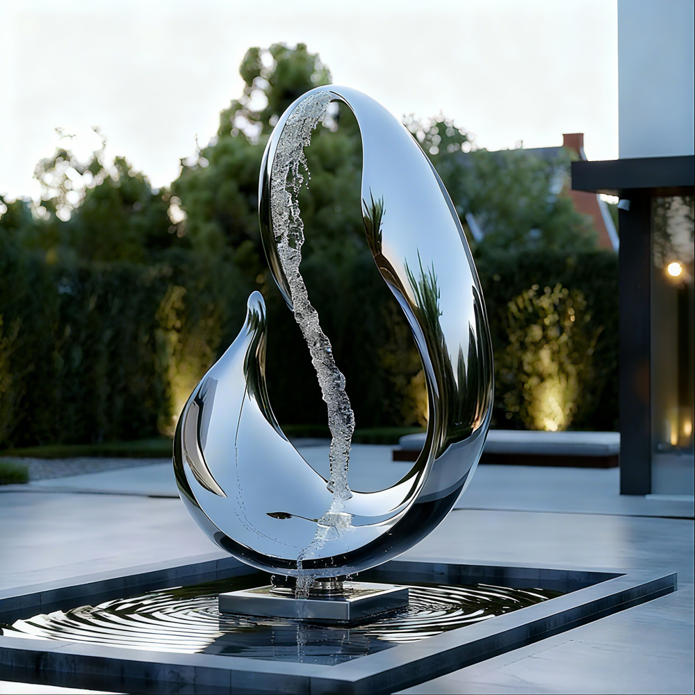 Modern Mirror Polished Stainless Steel Water Feature Sculpture for Courtyard
