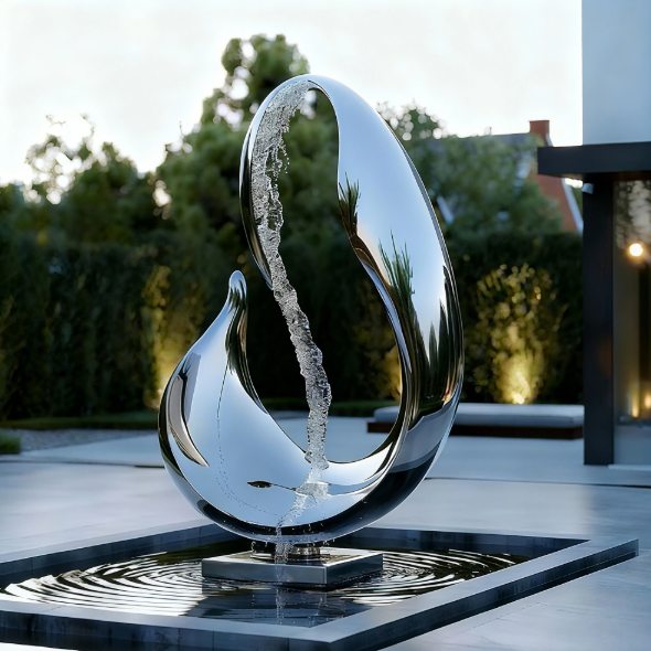 Fluid Elegance: Elevating Your Garden with a Modern Stainless Steel Water Sculpture