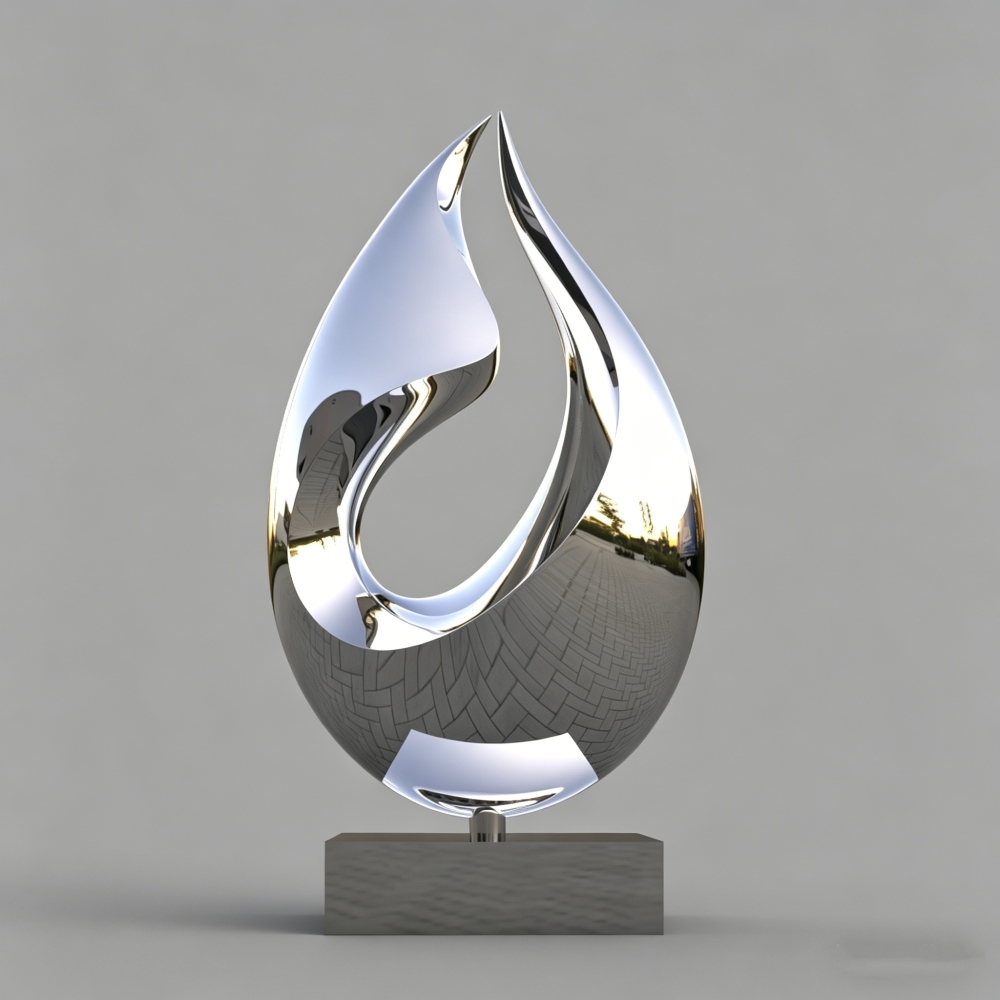 Modern Mirror-Polished Abstract Teardrop Stainless Steel Sculpture