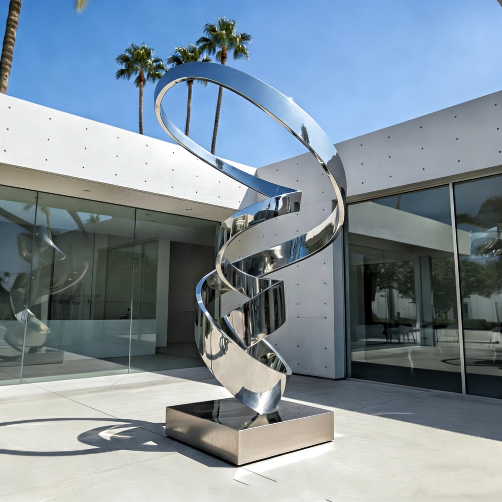 Large Abstract Spiral Stainless Steel Sculpture for Modern Garden