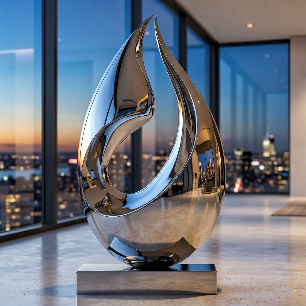 Modern Mirror-Polished Abstract Teardrop Stainless Steel Sculpture