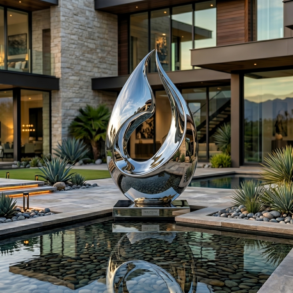 Modern Mirror-Polished Abstract Teardrop Stainless Steel Sculpture