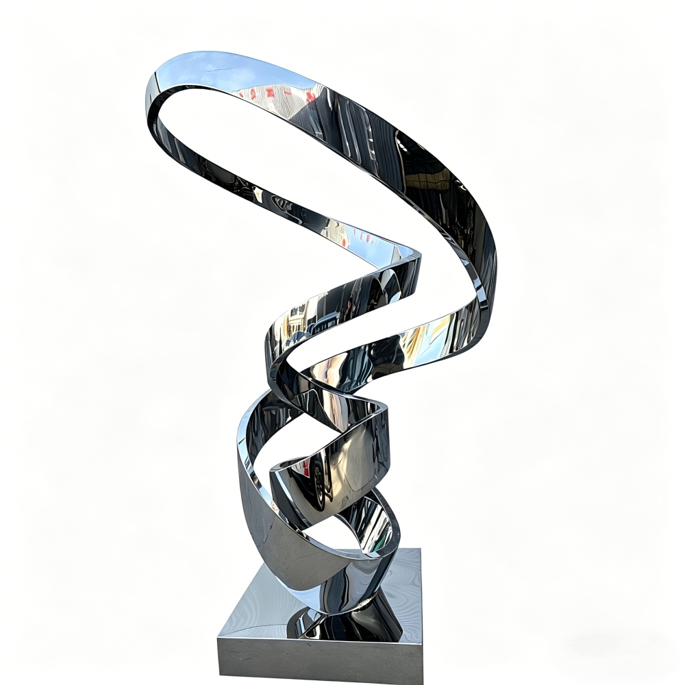 Large Abstract Spiral Stainless Steel Sculpture for Modern Garden