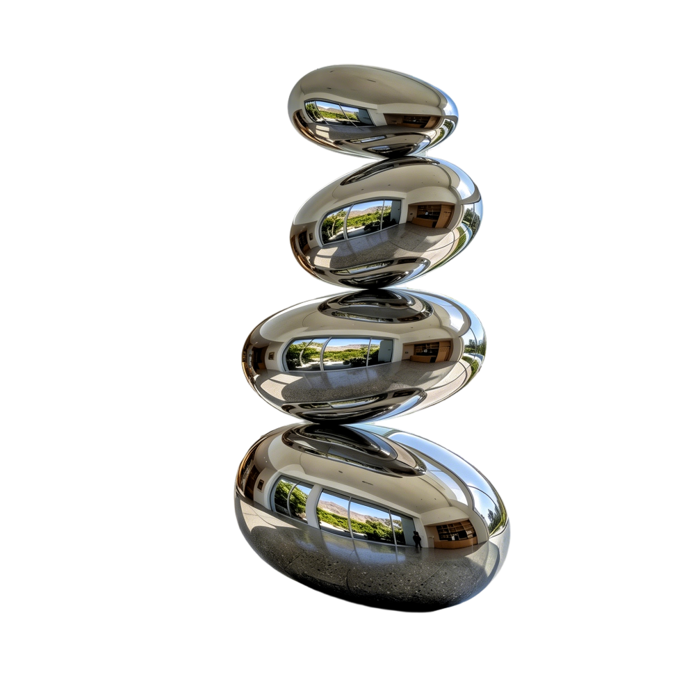 Details of high mirror-polished stainless steel stacking stones metal art