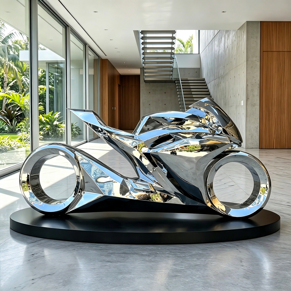 Modern metal motorcycle statue for luxury villa interior design