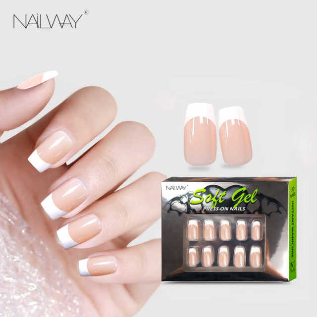 Nailway Reusable Short Custom Press on Nails Set 30Pcs Gel Fake Nails French White Tip Artificial Nails