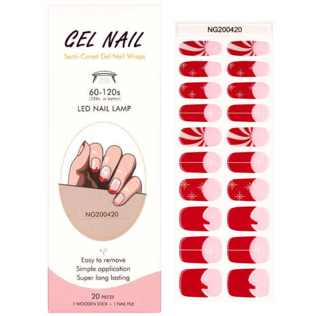 Huizi Nail Supplier Christmas Gel Nail Strip Wraps Non-Toxic Long Lasting Semi Cured Gel Nail Stickers