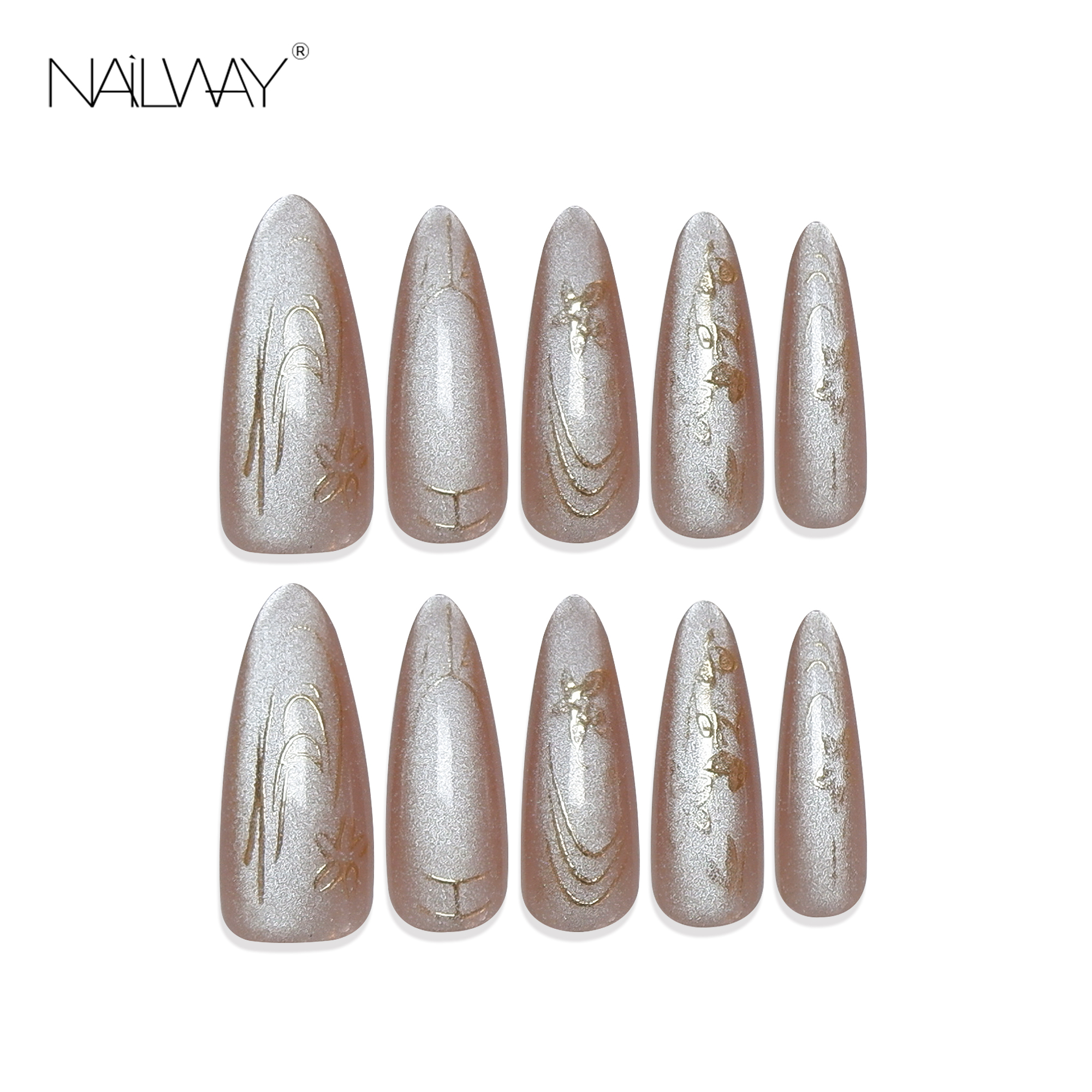 Nailway Handmade Soft Gel High Quality Acrylic Stiletto Press on Nails Artificial Glue on Nails