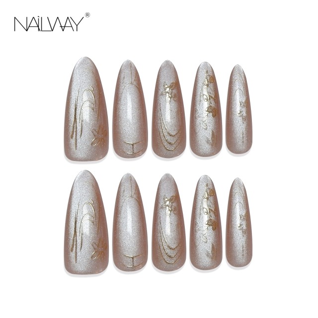 Nailway Handmade Soft Gel High Quality Acrylic Stiletto Press on Nails Artificial Glue on Nails