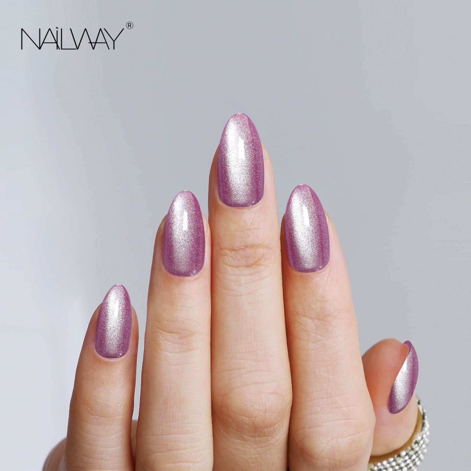Nailway High Quality Custom Glossy 30 Pcs 15 Sizes Almond Press on Nails Cat Eye Fake Nails Wholesale