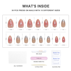 Fashion Design Glossy French Gel Nails Tips Fake Nails Silver Star Print 24 Pcs Soft Acrylic Press on Nails