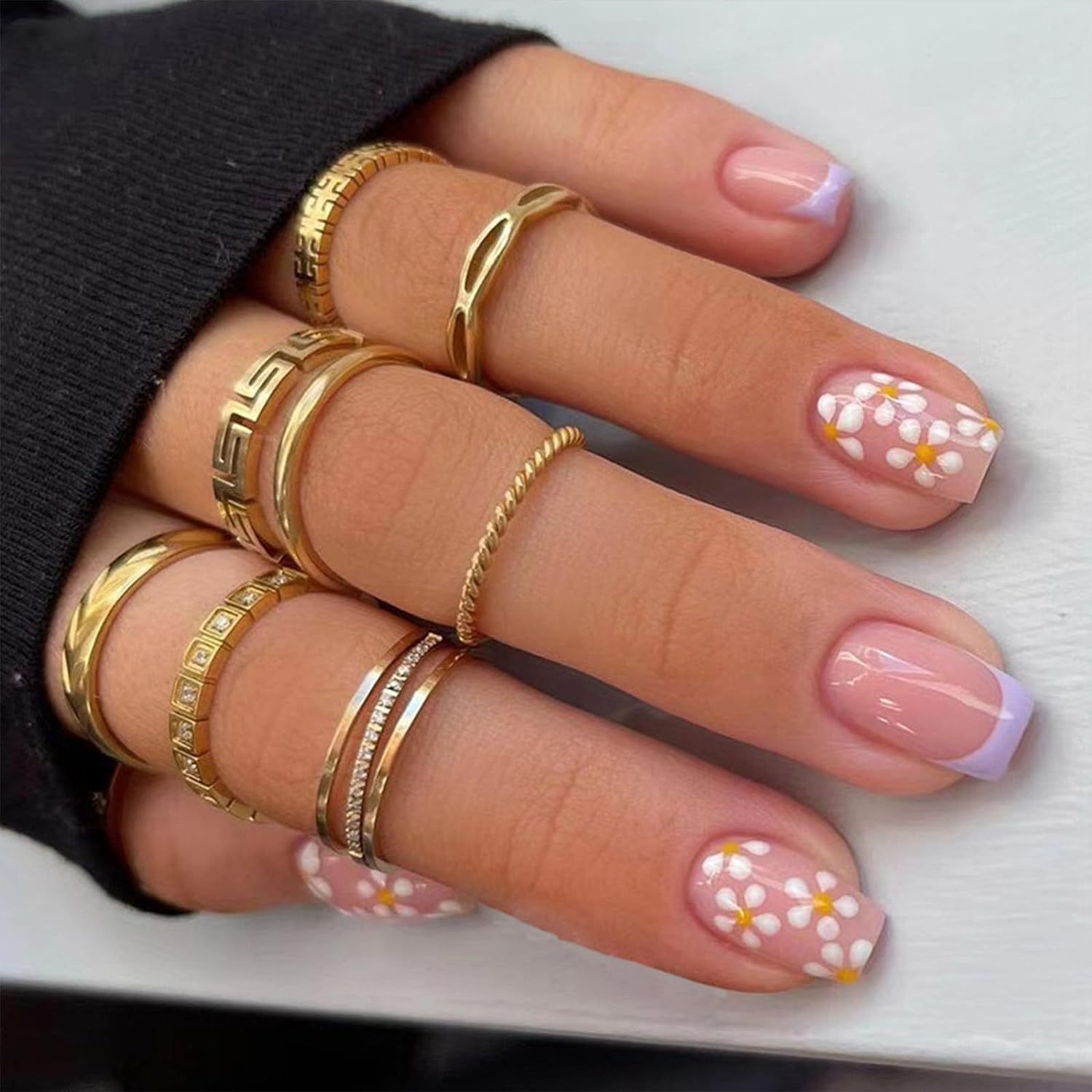 Fashionable 24 Pcs Short French Nails Colorful Tip Artificial Nails Private Label Wholesale Press on Nails