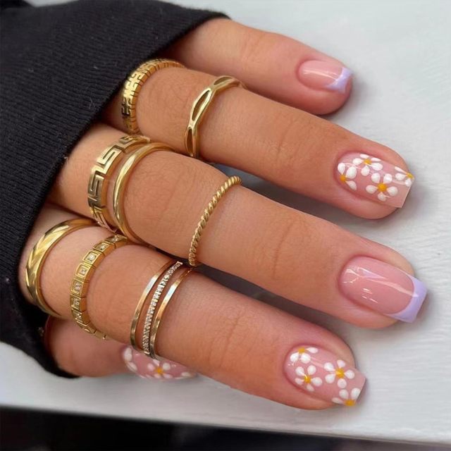 Fashionable 24 Pcs Short French Nails Colorful Tip Artificial Nails Private Label Wholesale Press on Nails
