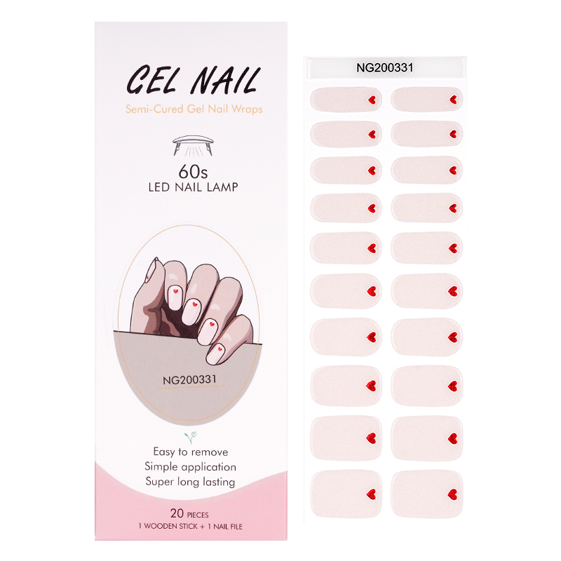 Huizi Hot Sell Valentine Semi Cured Wraps Long Lasting Gel Nail Stickers New Arrival Styles Nail Gel Wraps With Uv Lamp Gel Nail