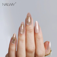 Nailway Custom Artificial Nails Nude Color False Nails 30 Pcs Cat Eye Stiletto Press On Nails With Glitter