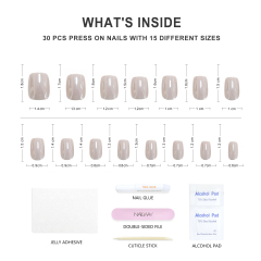 High Quality Laser Design 30Pcs  Glossy Short Square Artificial False Nails Custom Chrome Press on Nails