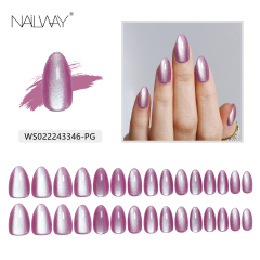 Nailway High Quality Custom Glossy 30 Pcs 15 Sizes Almond Press on Nails Cat Eye Fake Nails Wholesale