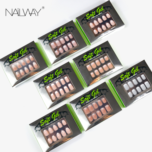 Nailway Reusable Short Custom Press on Nails Set 30Pcs Gel Fake Nails French White Tip Artificial Nails