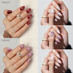 Nailway High Quality Glossy Custom 30 Pcs Acrylic Gel Cat Eye Stiletto Fake Nails Press on Wholesale