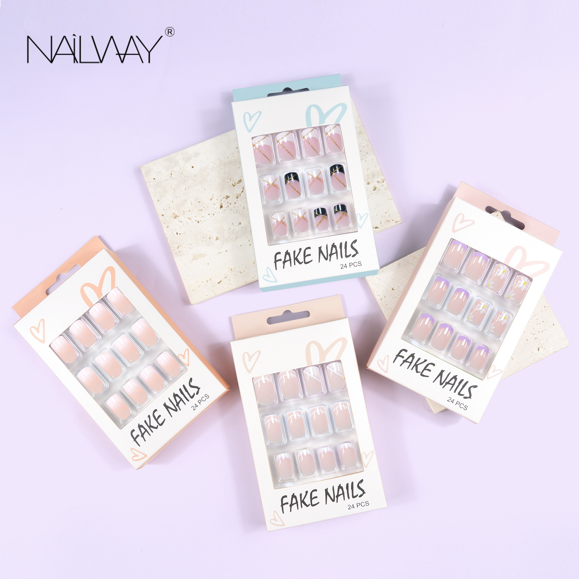 Fashionable 24 Pcs Short French Nails Colorful Tip Artificial Nails Private Label Wholesale Press on Nails