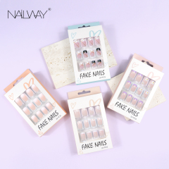 Fashionable 24 Pcs Short French Nails Colorful Tip Artificial Nails Private Label Wholesale Press on Nails