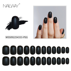 Professional Nails Supplier Fit Perfectly Short Soft Gel Stick on Fake Nails Matte Black Oval French Tip Press on Nails