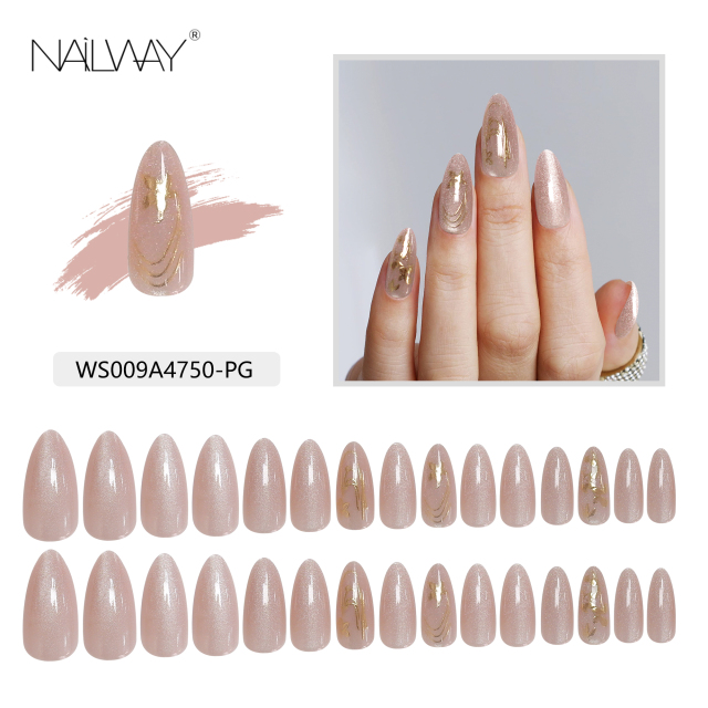 Nailway Custom Artificial Nails Nude Color False Nails 30 Pcs Cat Eye Stiletto Press On Nails With Glitter