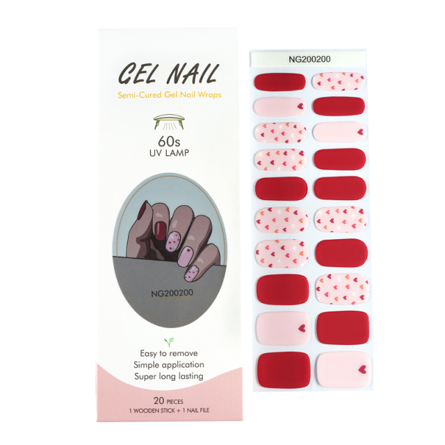Huizi Hot Sell Valentine Semi Cured Wraps Long Lasting Gel Nail Stickers New Arrival Styles Nail Gel Wraps With Uv Lamp Gel Nail