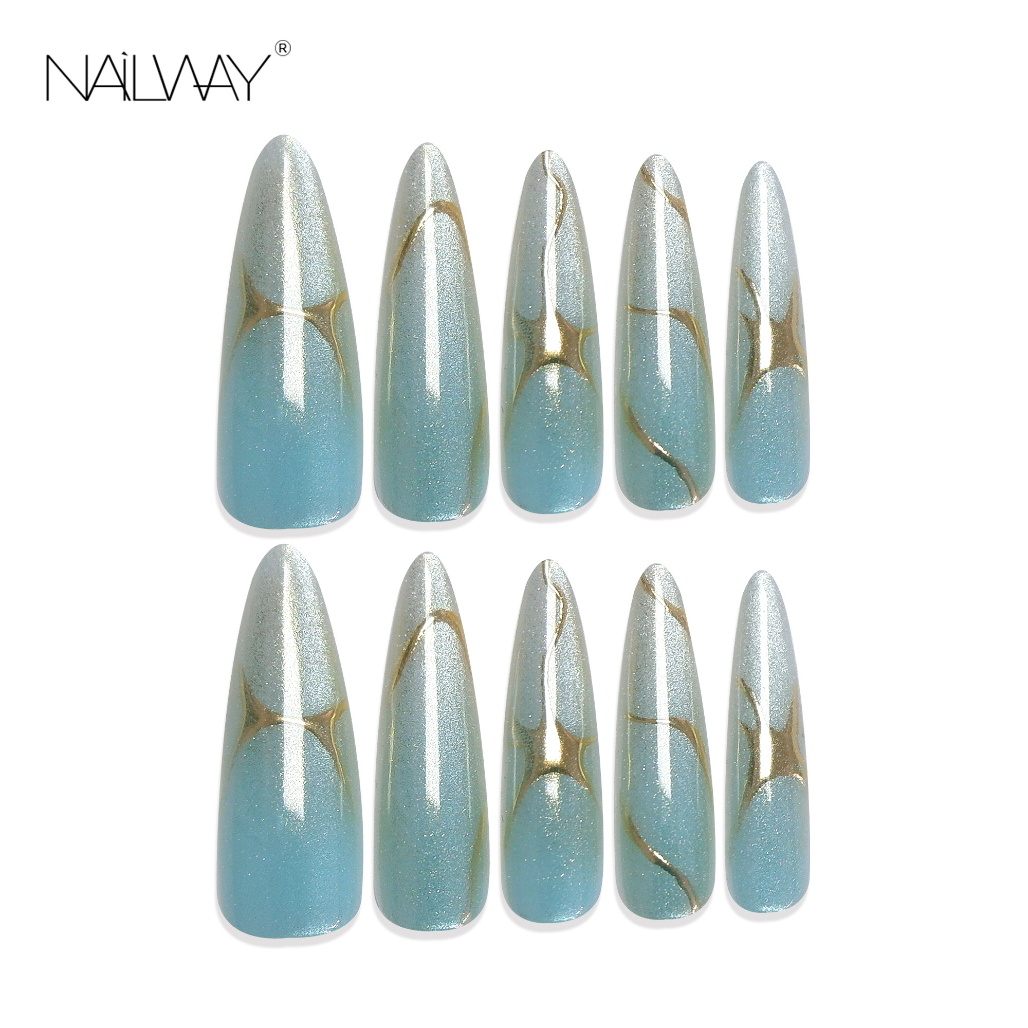 Nailway Handmade Soft Gel High Quality Acrylic Stiletto Press on Nails Artificial Glue on Nails