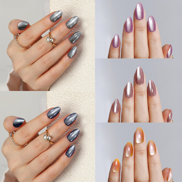 Nailway High Quality Glossy Custom 30 Pcs Acrylic Gel Cat Eye Stiletto Fake Nails Press on Wholesale