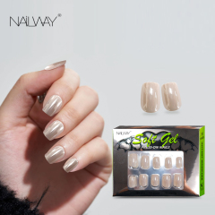 High Quality Laser Design 30Pcs  Glossy Short Square Artificial False Nails Custom Chrome Press on Nails