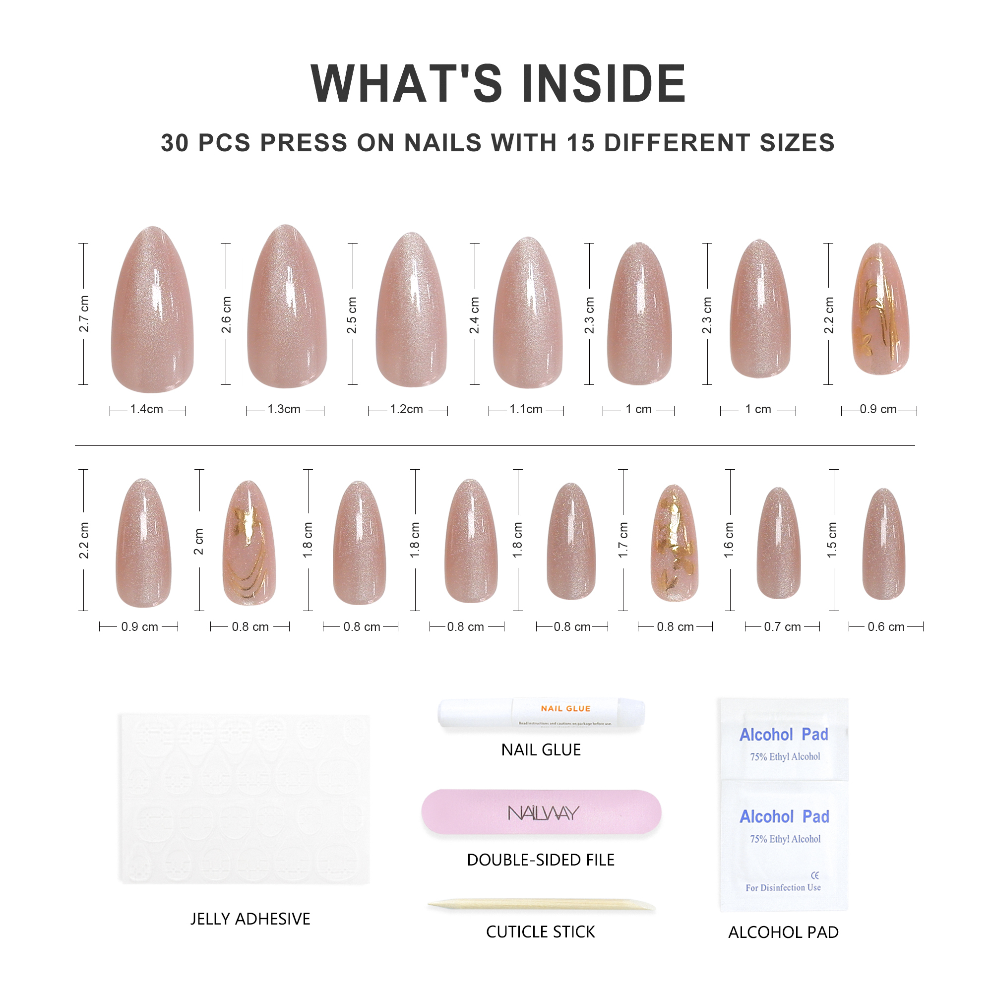 Nailway Custom Artificial Nails Nude Color False Nails 30 Pcs Cat Eye Stiletto Press On Nails With Glitter