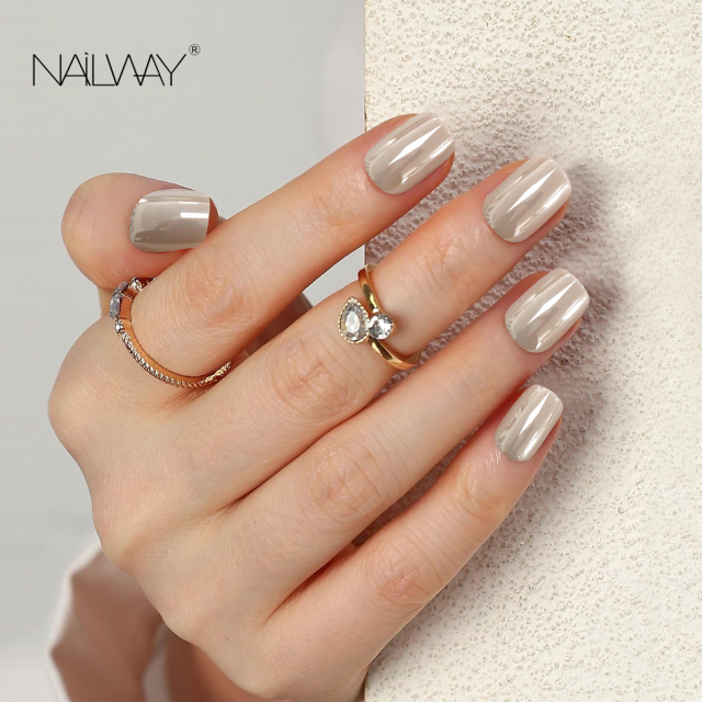 High Quality Laser Design 30Pcs  Glossy Short Square Artificial False Nails Custom Chrome Press on Nails