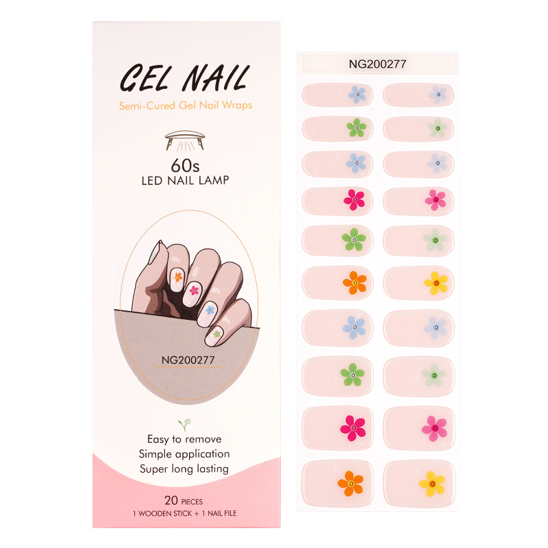 Huizi Hot Sell Valentine Semi Cured Wraps Long Lasting Gel Nail Stickers New Arrival Styles Nail Gel Wraps With Uv Lamp Gel Nail