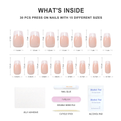 Nailway Reusable Short Custom Press on Nails Set 30Pcs Gel Fake Nails French White Tip Artificial Nails