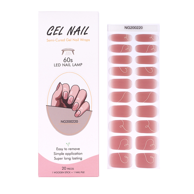 Huizi Hot Sell Valentine Semi Cured Wraps Long Lasting Gel Nail Stickers New Arrival Styles Nail Gel Wraps With Uv Lamp Gel Nail