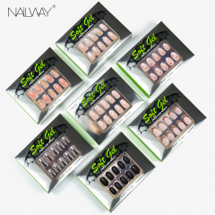 Professional Nails Supplier Fit Perfectly Short Soft Gel Stick on Fake Nails Matte Black Oval French Tip Press on Nails